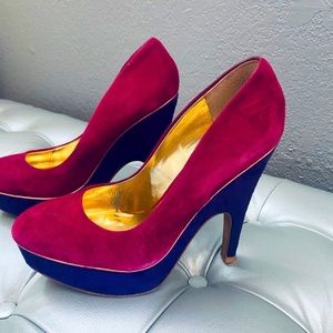 Charles David Bordeaux Suede Helix Platform Heels (dark pink fuchsia & purple)